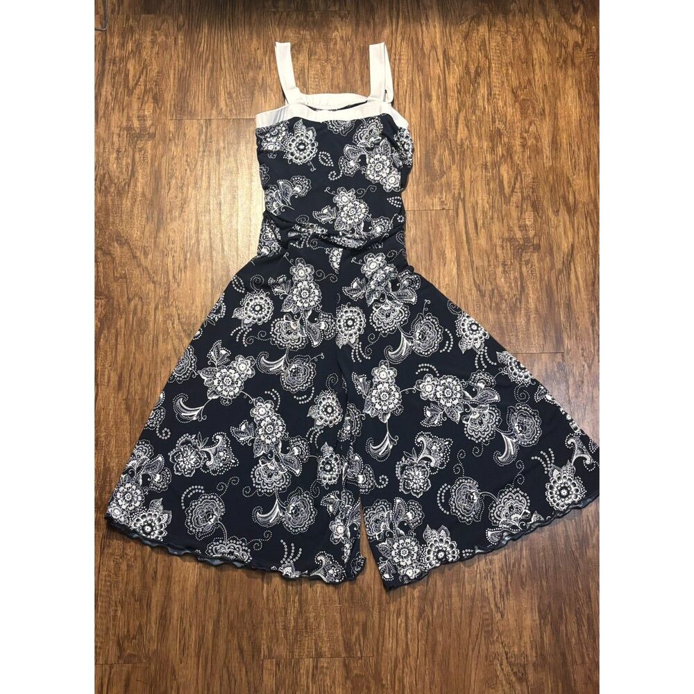 y2k Rare Editions Paisley Floral Jumpsuit Wide Leg cropped Belted - Picture 2 of 8